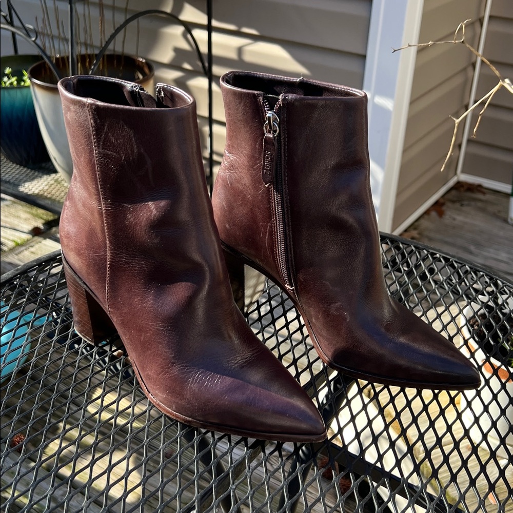 SCHUTZ Mikki Block Brown Leather Ankle Boots